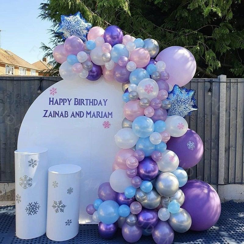 114pcs Snowflake Aluminum Foil Balloon Garland Kit Including Purple White Pink & Rose Gold Confetti Balloons Kit For Wedding Birthday Baby Shower Party Decoration