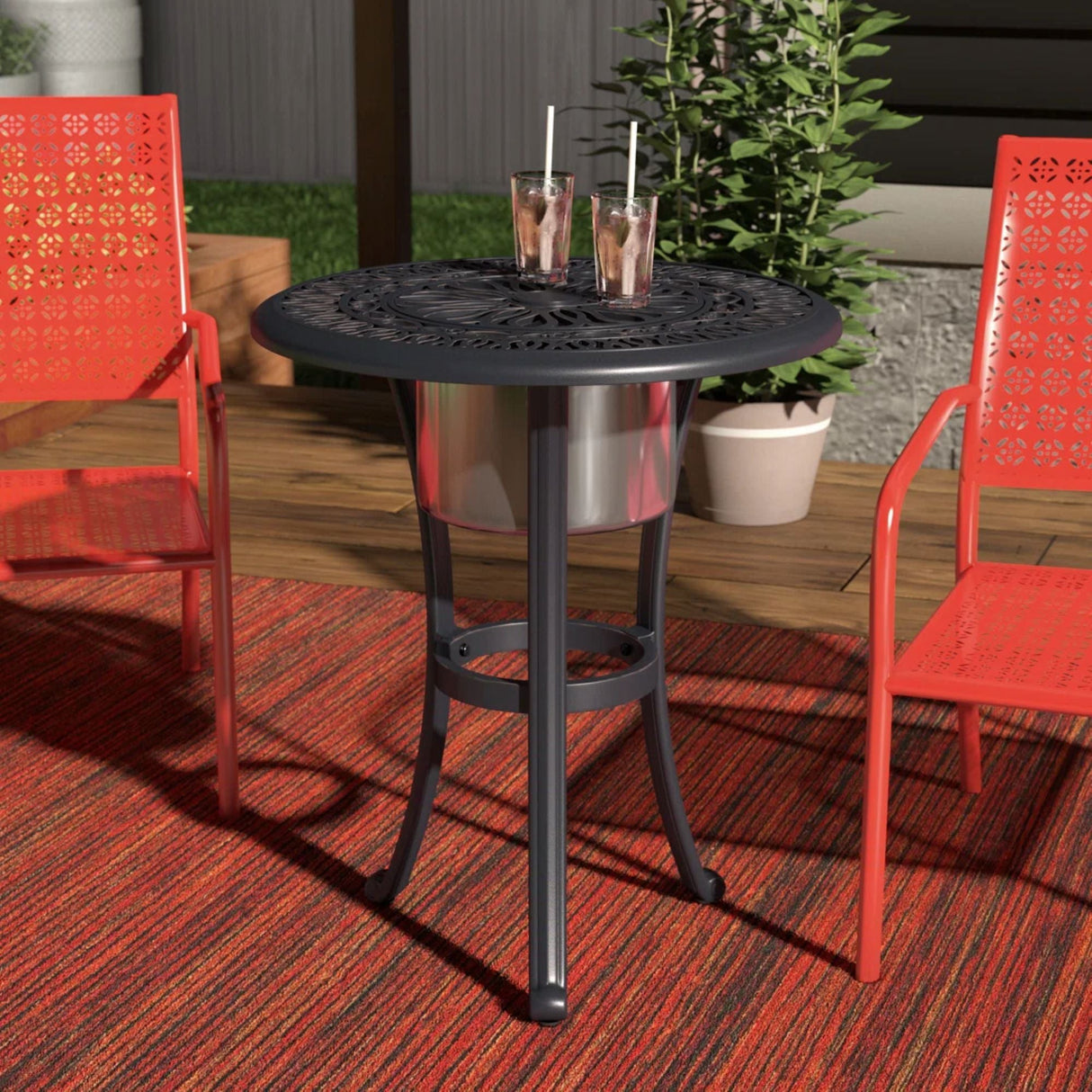Outdoor Patio Aluminum Round Bistro Table/Side Table With Ice Bucket - Gunmetal by Couch.com