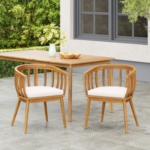 Klismos Dining Armchair Set of 2 - Teak / Beige