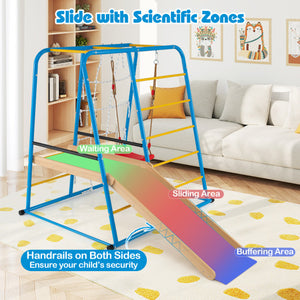 6-in-1 Indoor Jungle Gym with Slide for Boys and Girls 3+ Years Old-Blue