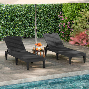 Outdoor PP Chaise Lounge Chairs Set of 2 with 4-Position Adjustable Backrests-Black
