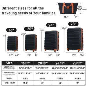 Hardshell Luggage Sets 4 Pieces + Bag Spinner Suitcase With Tsa Lock Lightweight - 16" / 20" / 24" / 28" Luggages by Couch.com