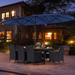 10 Piece Outdoor Dining Set with 15 Feet Double-Sided Twin Umbrella-Navy