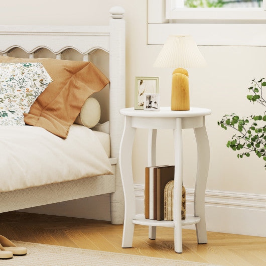 15 Inch 2-Tier Round End Table with Storage Shelf-White