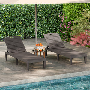Outdoor PP Chaise Lounge Chairs Set of 2 with 4-Position Adjustable Backrests-Coffee
