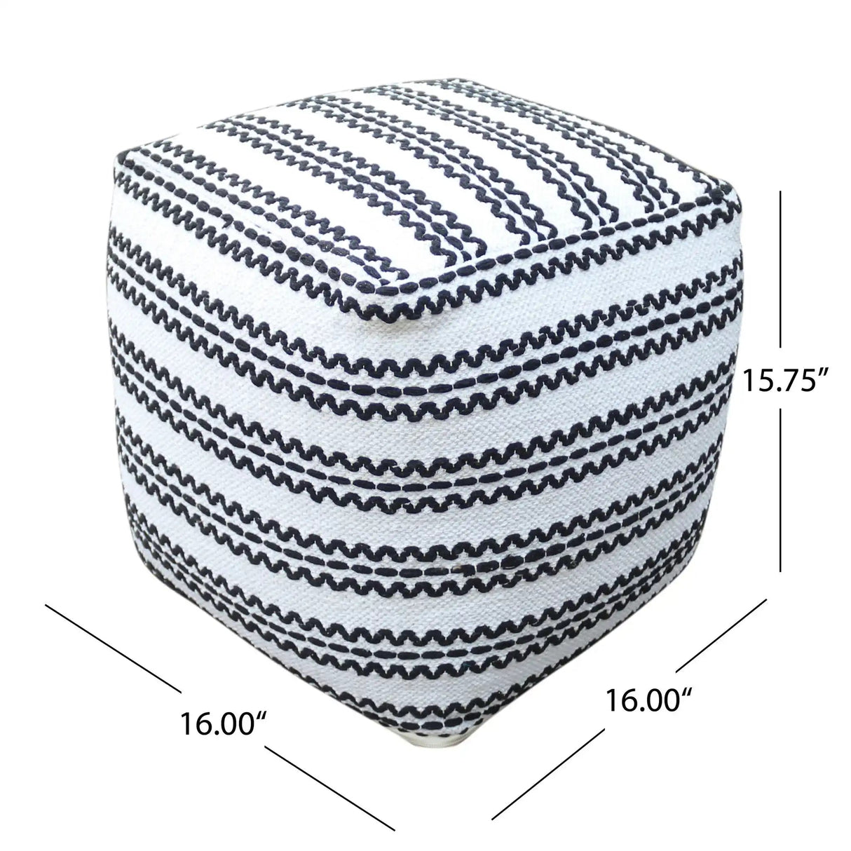 Lani Handcrafted Fabric Pouf - Durable Cotton Square in Natural / Black