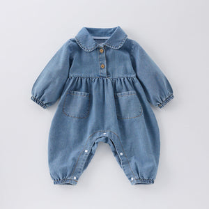 Cute Lapel Denim Rompers Jumpsuit