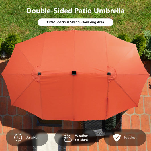 11 Pieces Patio Dining Set with LED Patio Umbrella with Base and Seat Cushions (Navy)-Beige