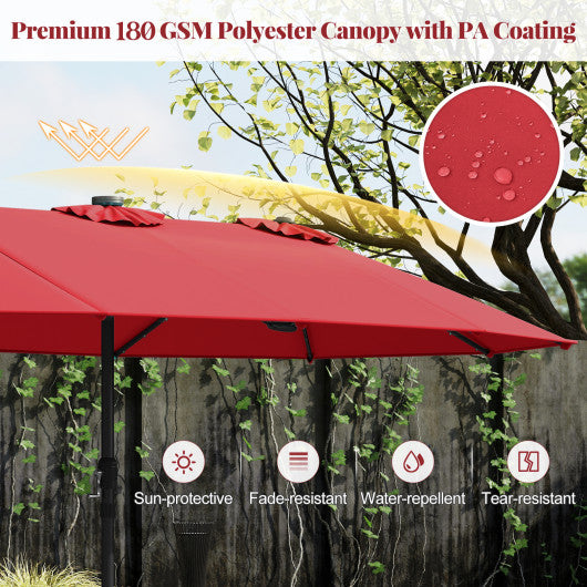 11 Pieces Patio Dining Set with LED Patio Umbrella with Base and Seat Cushions (Navy)-Orange