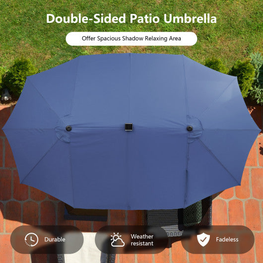 11 Pieces Patio Dining Set with LED Patio Umbrella with Base and Seat Cushions (Beige)-Gray
