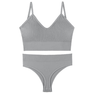Women Seamless Bra Top Fitness Swimwear Push Up Exercise Bikini For Women 2 Pieces Ribbed Seamless Yoga Bikini Sets Sports Bra And Underwear Set 2 Piece High Waist Summer Bikini