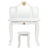 Kids Makeup Dressing Table with Tri-folding Mirror and Stool-Pink
