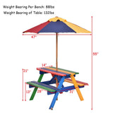 Outdoor 4-Seat Kid's Picnic Table Bench with Umbrella