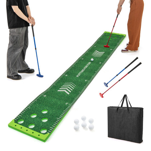 11 FT Putting Green Mat with 2 Adjustable Putters and 6 Balls