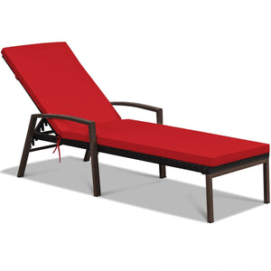 2 Pieces Patio Rattan Adjustable Back Lounge Chair with Armrest and Removable Cushions-Turquoise