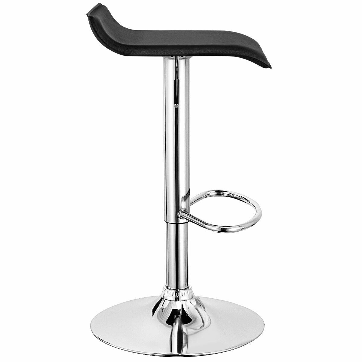 Set of 2 Adjustable PU Leather Backless Bar Stools-Black