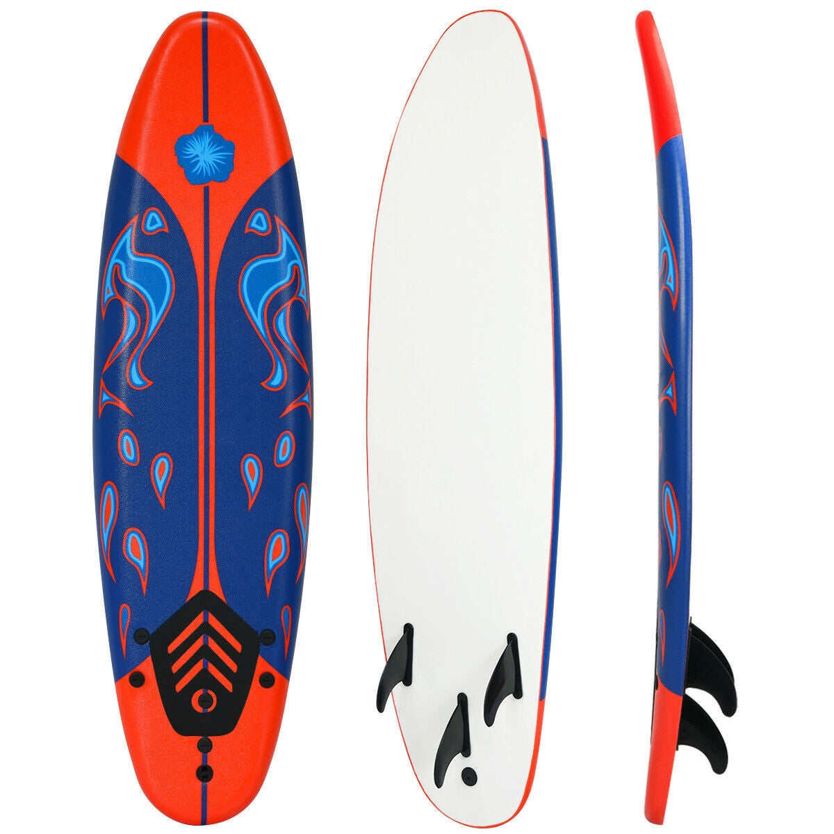 6 Feet Surfboard with 3 Detachable Fins-White