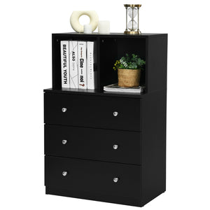 3 Drawer Dresser with Cubbies Storage Chest for Bedroom Living Room-Black