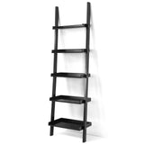 5-Tier Wall-leaning Ladder Shelf  Display Rack for Plants and Books-White