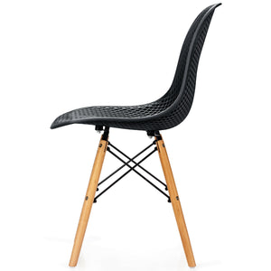 4 Pieces Modern Plastic Hollow Chair Set with Wood Leg-Black