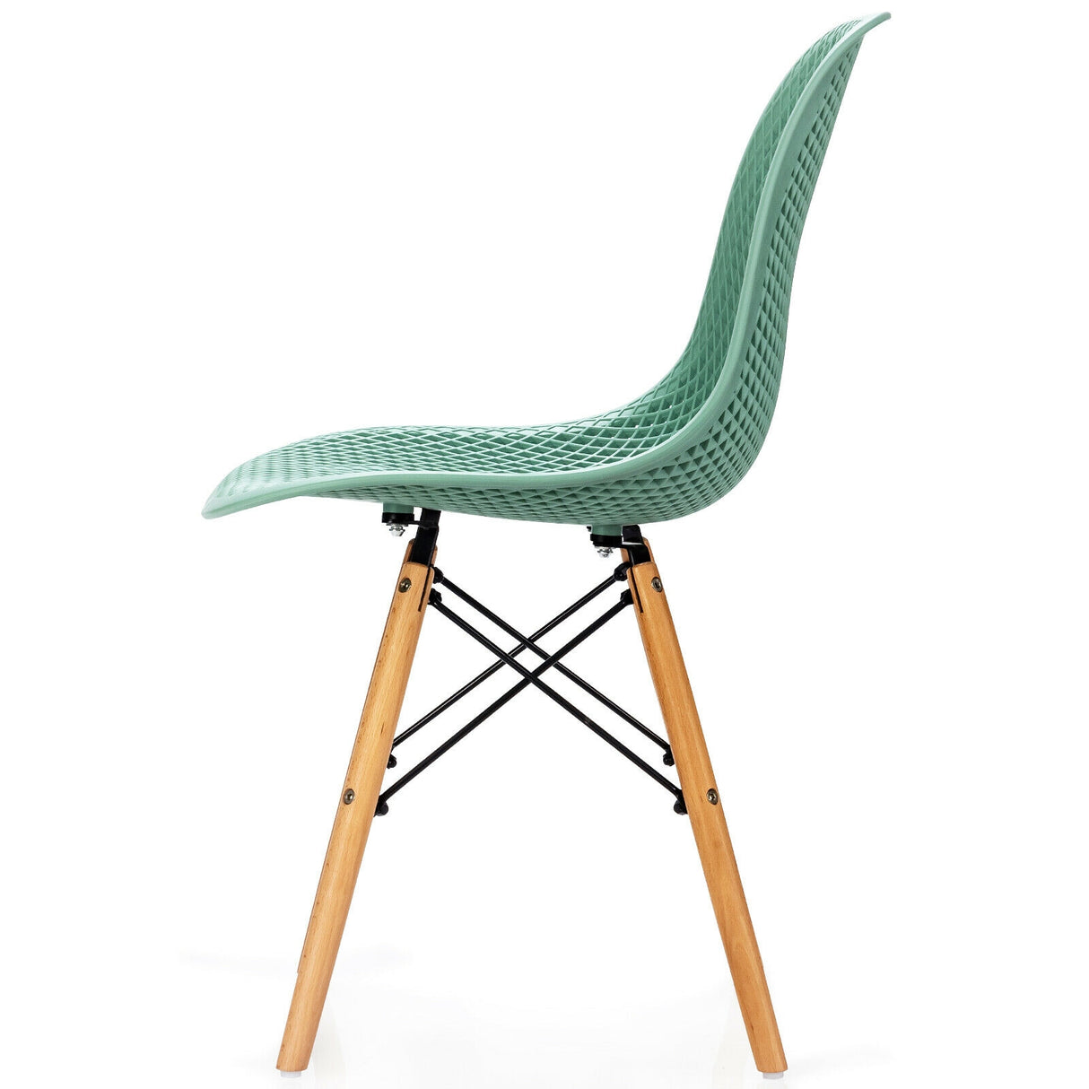 4 Pieces Modern Plastic Hollow Chair Set with Wood Leg-Black