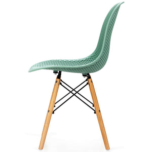 4 Pieces Modern Plastic Hollow Chair Set with Wood Leg-Black