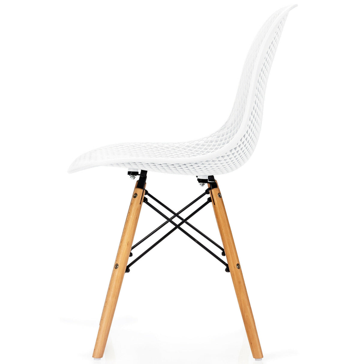 4 Pieces Modern Plastic Hollow Chair Set with Wood Leg-Black