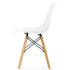 4 Pieces Modern Plastic Hollow Chair Set with Wood Leg-Black