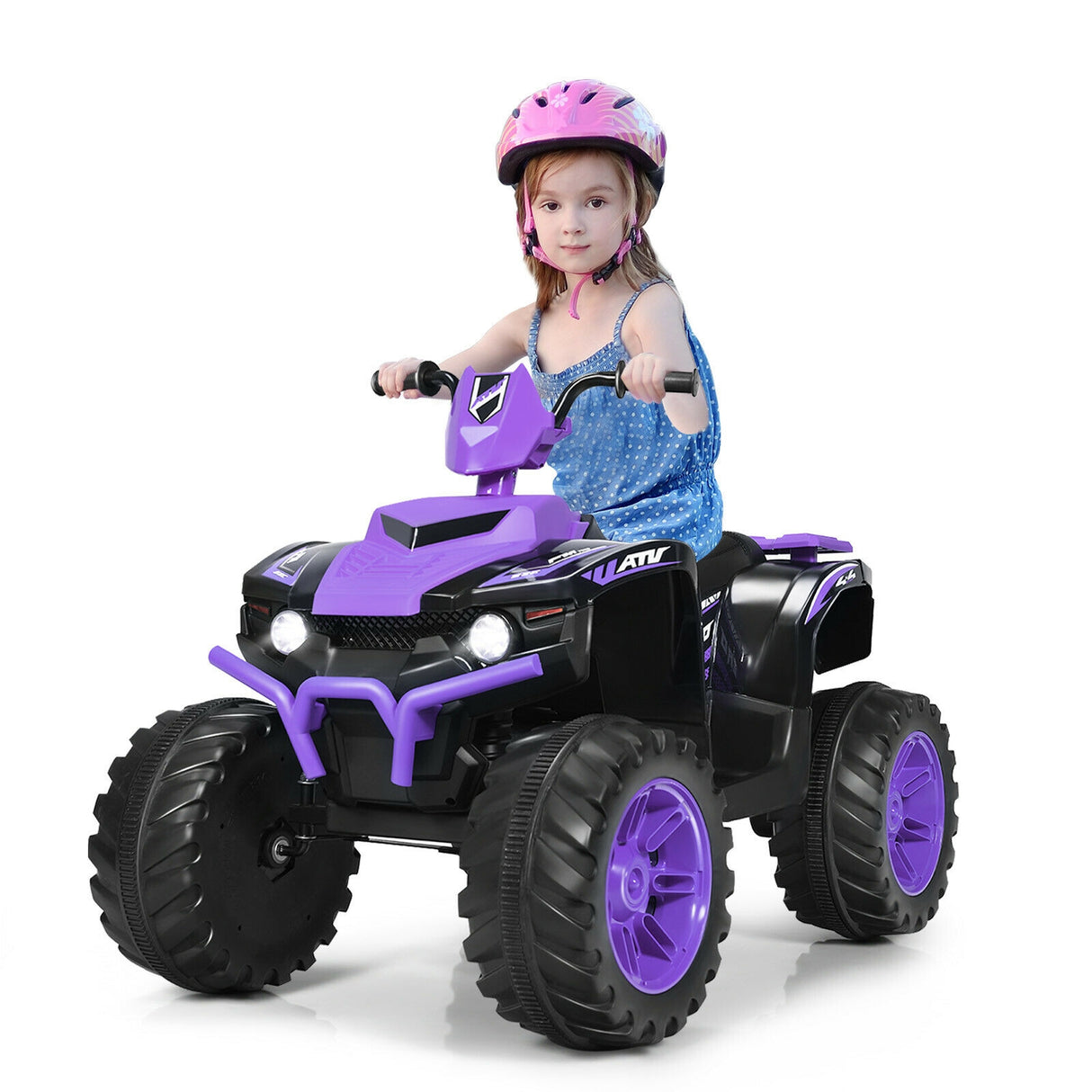 12V Kids Ride on ATV with LED Lights and Treaded Tires and LED lights-Black