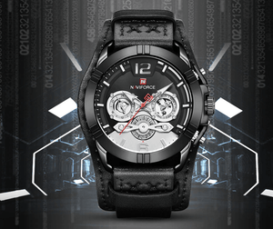 Men's Leather Waterproof Watch With Chronometers And Fluorescent Hands Excellent Design Perfect Gift