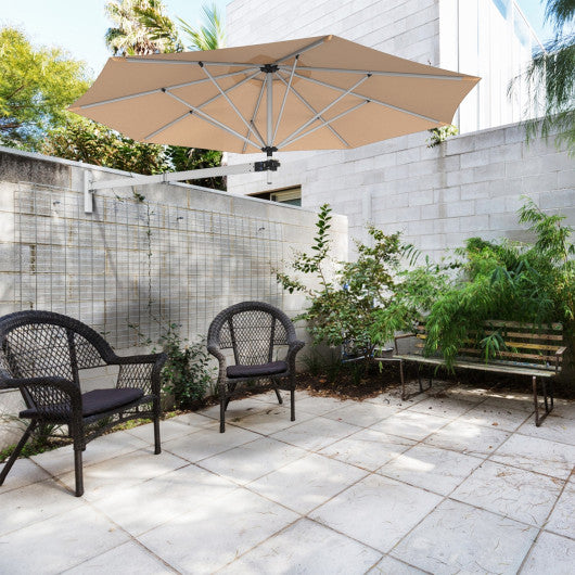 8ft Wall-Mounted Telescopic Folding Tilt Sun Shade Umbrella-Beige