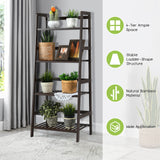 4-Tier Bamboo Plant Rack with Guardrails Stable and Space-Saving-Natural