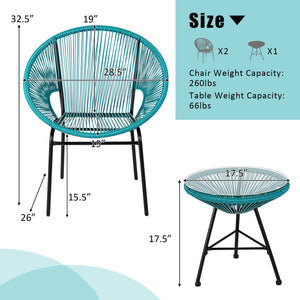 3PCS Patio Acapulco Furniture Bistro Set with GlassTable-Black