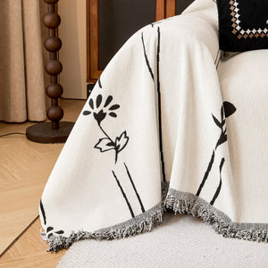 Chenille Jacquard Sofa Throw Cover with Tassel Soft Thick Couch Protector Blanket