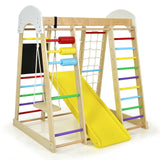 Indoor Playground Climbing Gym Wooden 8-in-1 Climber Playset for Children-Natural