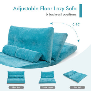 6-Position Adjustable Sleeper Lounge Couch with 2 Pillows-Blue