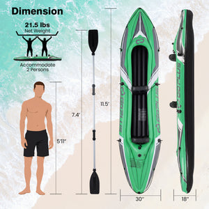 11.5 Feet Inflatable Kayak 2 Person Heavy Duty with Aluminum Paddles-Green