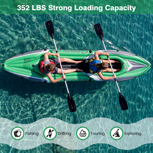 11.5 Feet Inflatable Kayak 2 Person Heavy Duty with Aluminum Paddles-Green