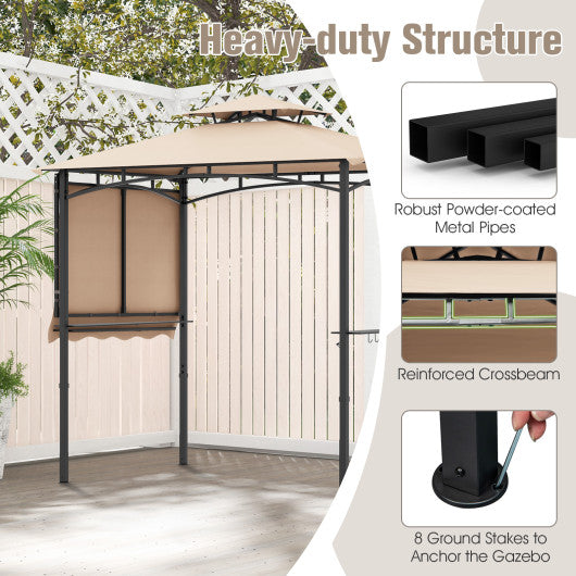 11 x 5 FT Grill Gazebo with Side Awning and Double-Tiered Top-Beige