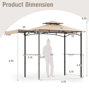 11 x 5 FT Grill Gazebo with Side Awning and Double-Tiered Top-Beige