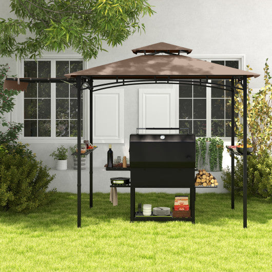 11 x 5 FT Grill Gazebo with Side Awning and Double-Tiered Top-Brown