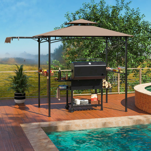 11 x 5 FT Grill Gazebo with Side Awning and Double-Tiered Top-Brown