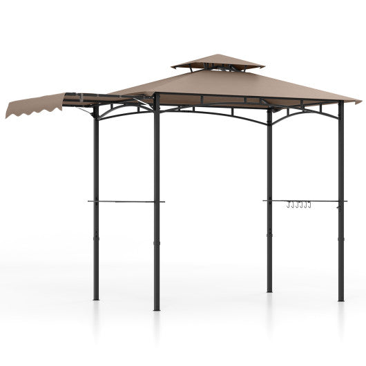 11 x 5 FT Grill Gazebo with Side Awning and Double-Tiered Top-Brown
