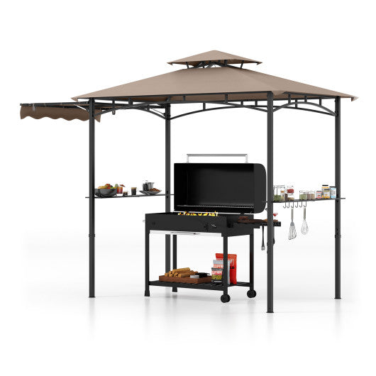 11 x 5 FT Grill Gazebo with Side Awning and Double-Tiered Top-Brown