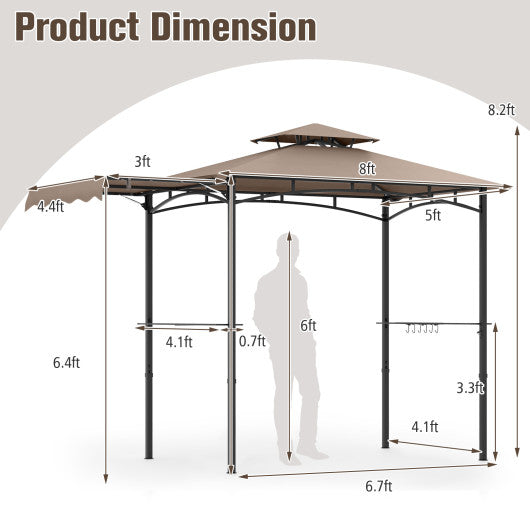 11 x 5 FT Grill Gazebo with Side Awning and Double-Tiered Top-Brown