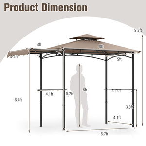 11 x 5 FT Grill Gazebo with Side Awning and Double-Tiered Top-Brown