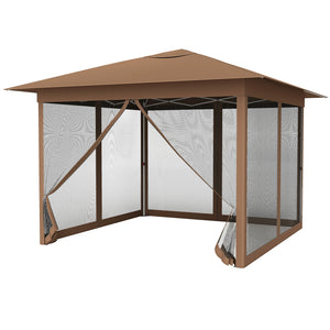 11.5 x 11.5 FT Pop-up Canopy Instant One-Person Setup with Mesh Screen Netting-Brown