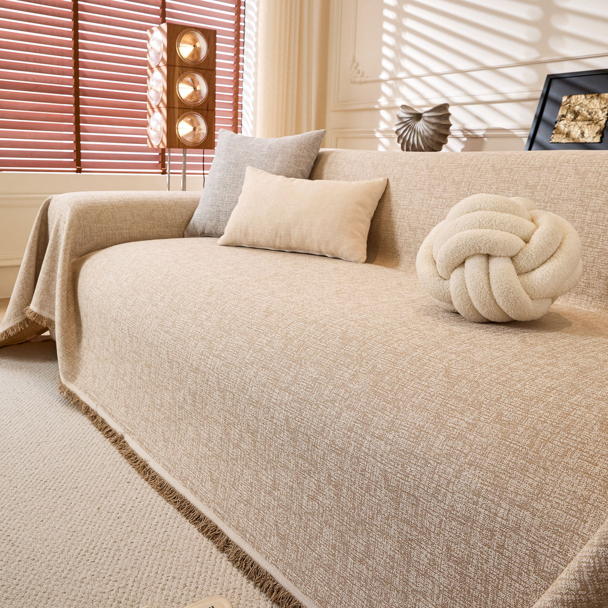 Natural Textured Linen Couch Cover, Breathable & Hypoallergenic Furniture Protector