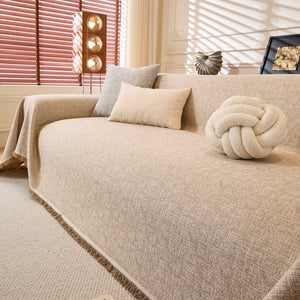 Natural Textured Linen Couch Cover, Breathable & Hypoallergenic Furniture Protector