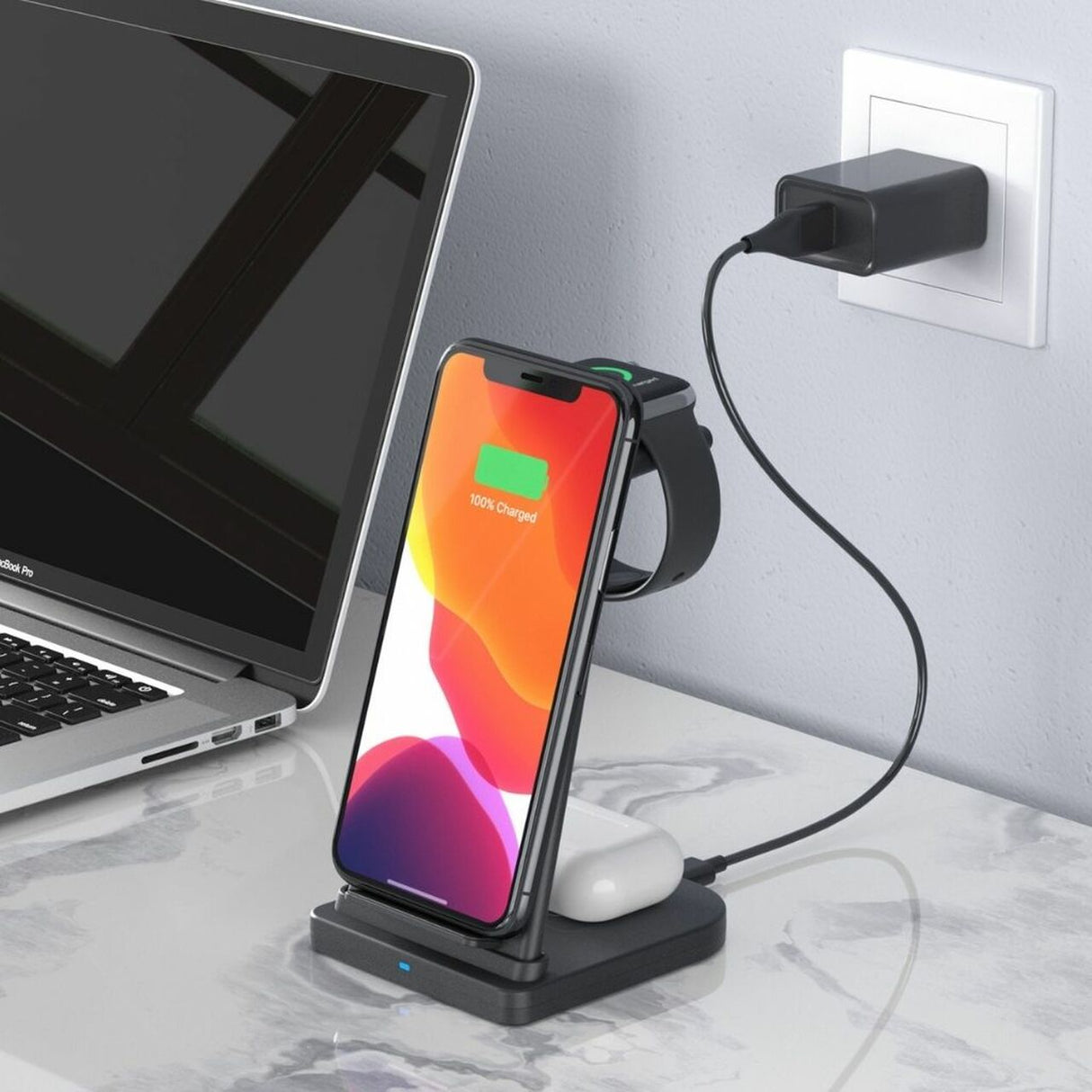 3-in-1 Fast Wireless Charging Stand for Phones, Apple Watch & AirPods by Infinite Basics